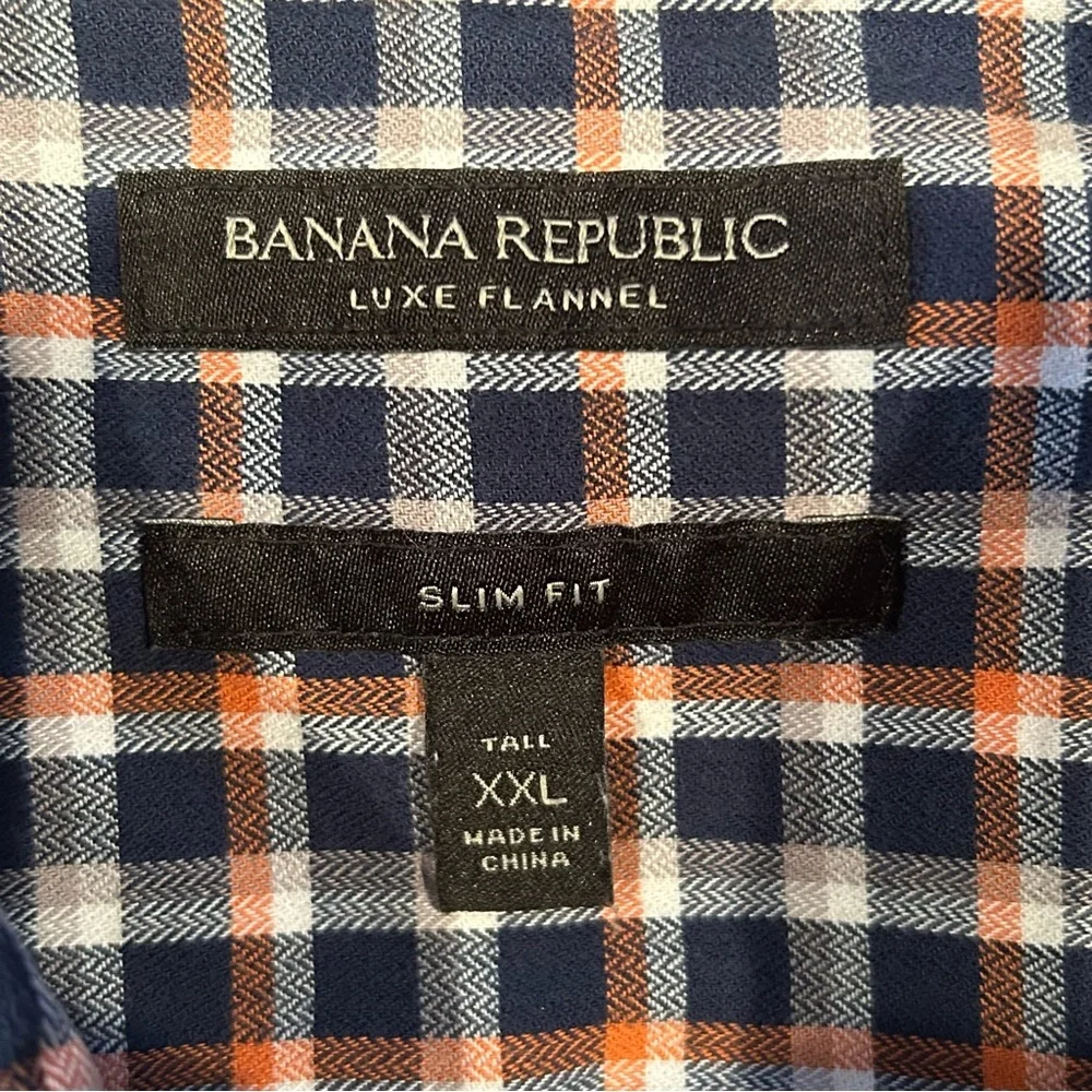 Banana Republic Luxe Flannel Shirt Slim Fit Mens‎ XXL Tall Plaid Cotton Grunge
